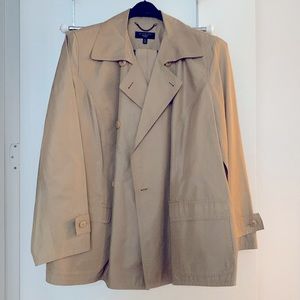 Talbots. Short Silk Trench Coat. Tan. 16W.